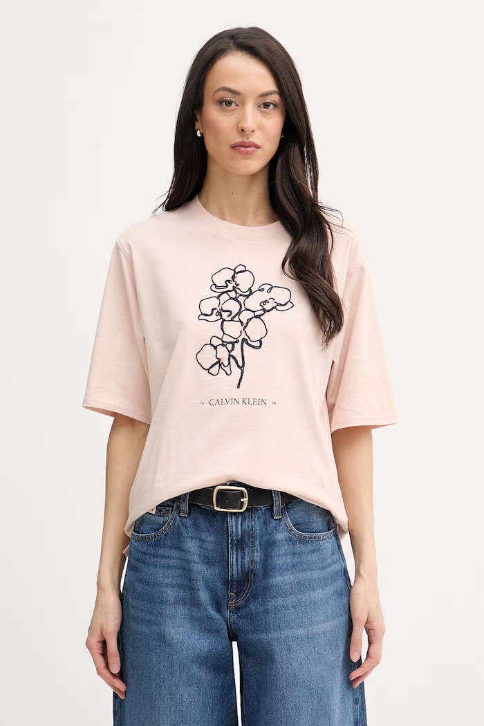 Calvin Klein Jeans тениска дамска от памук розов LV047F804G