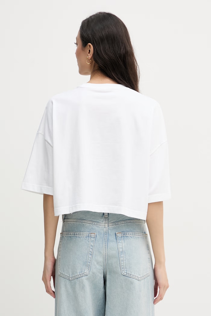 Oblečenie Calvin Klein Jeans crop top dámsky bavlnený LV047F828G biela