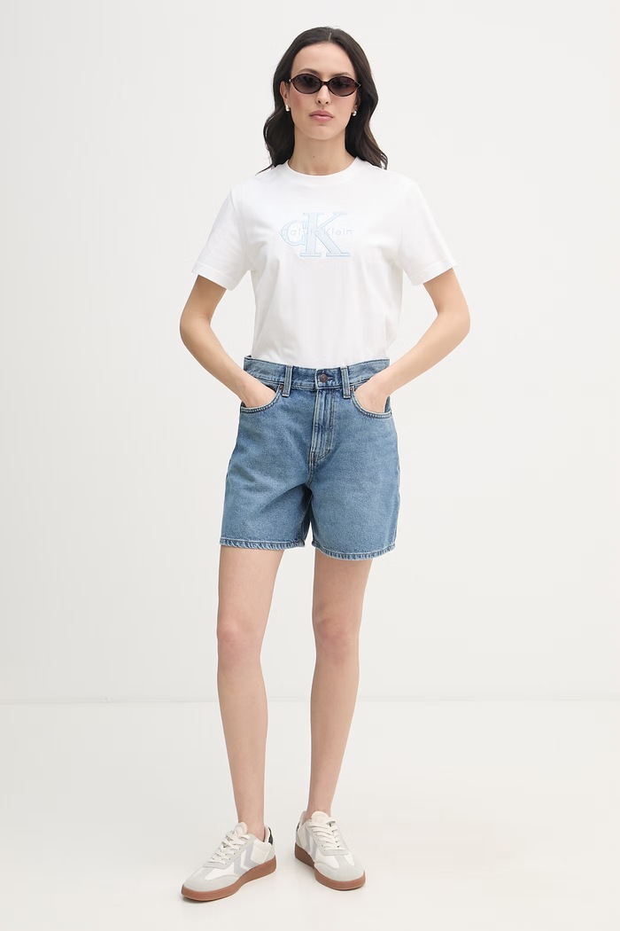 Calvin Klein Jeans Basic tričko dámske bavlnené LV047F829G biela SS26