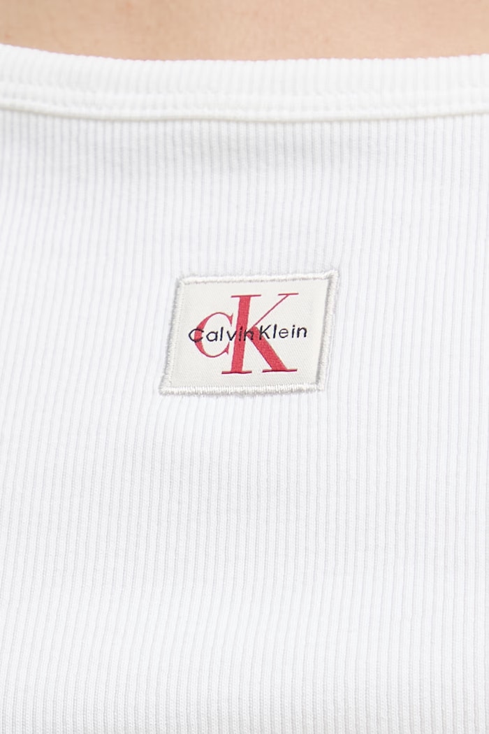 Calvin Klein Jeans crop top pentru femei, din bumbac cu elastan LV047F221G bej