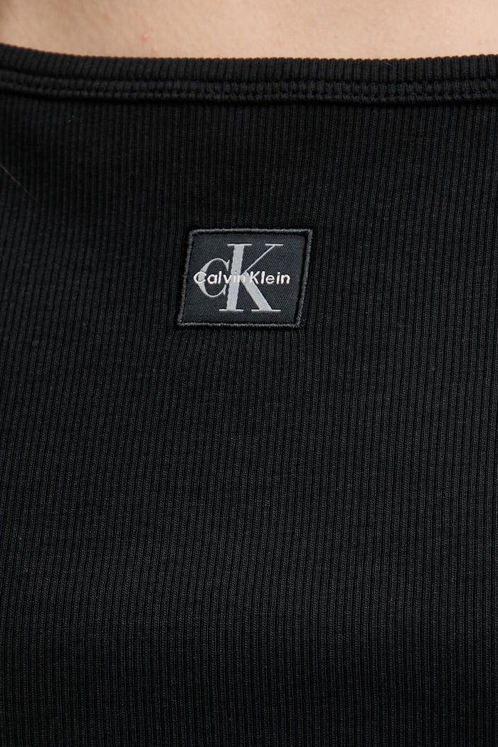 Calvin Klein Jeans crop top dámsky bavlnený s elastanom LV047F221G čierna