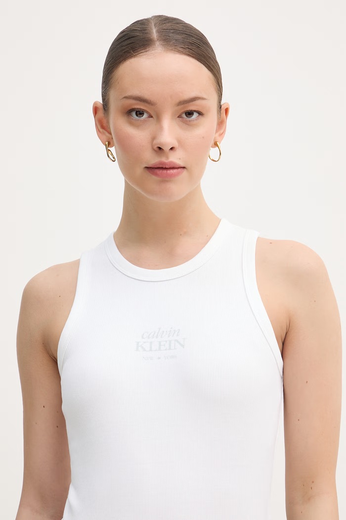 Calvin Klein Jeans top dámsky s bavlnou béžová LV047F239G