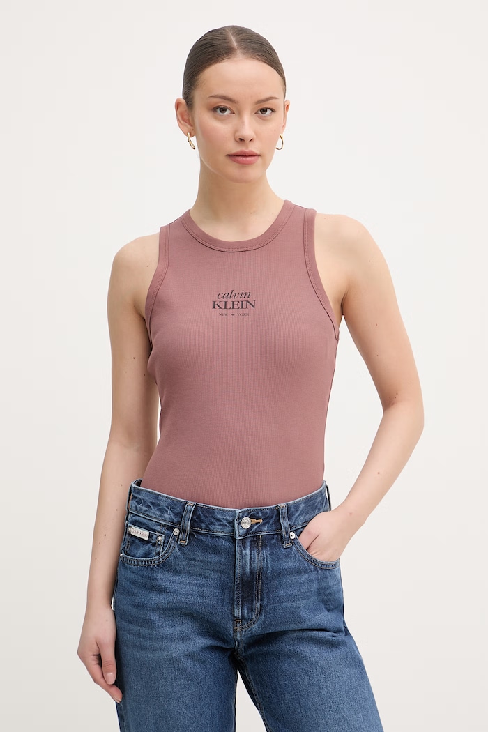 Calvin Klein Jeans top dámsky s bavlnou hnedá LV047F239G