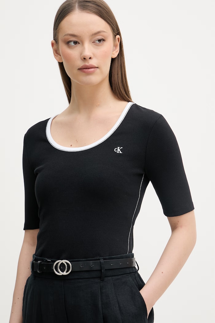 Calvin Klein Jeans tričko dámske bavlnené s elastanom čierna LV047F247G