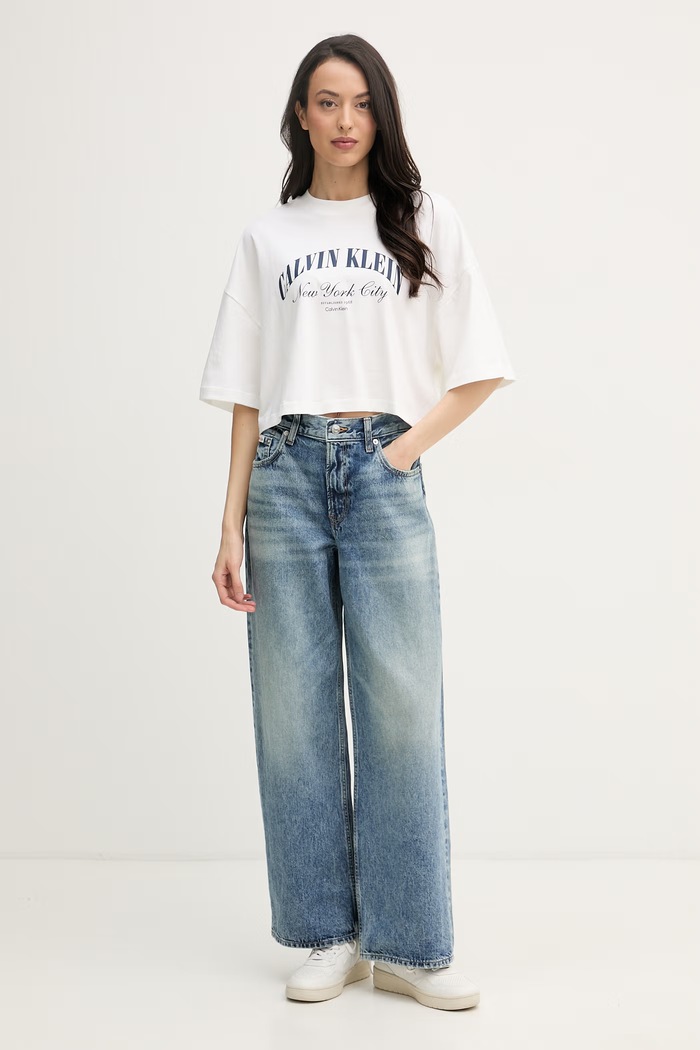 Calvin Klein Jeans тениска дамски от памук LV047F813G бежов SS26