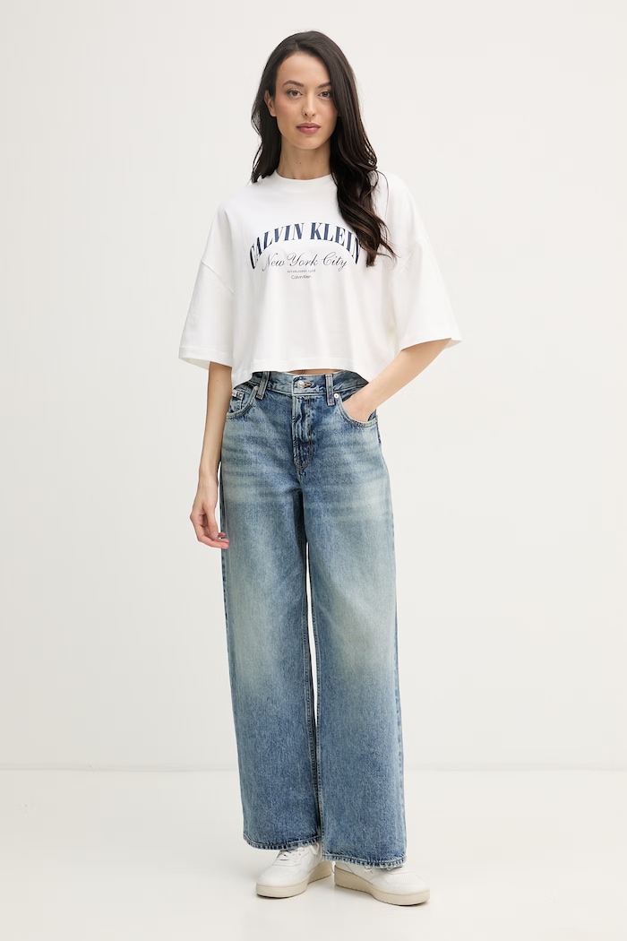 Calvin Klein Jeans тениска дамски от памук LV047F813G бежов SS26