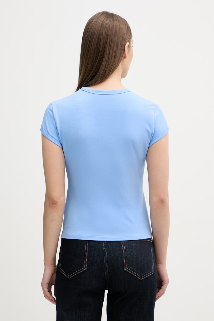 Дрехи Calvin Klein Jeans тениска дамска от памук с еластан LV047F815G син
