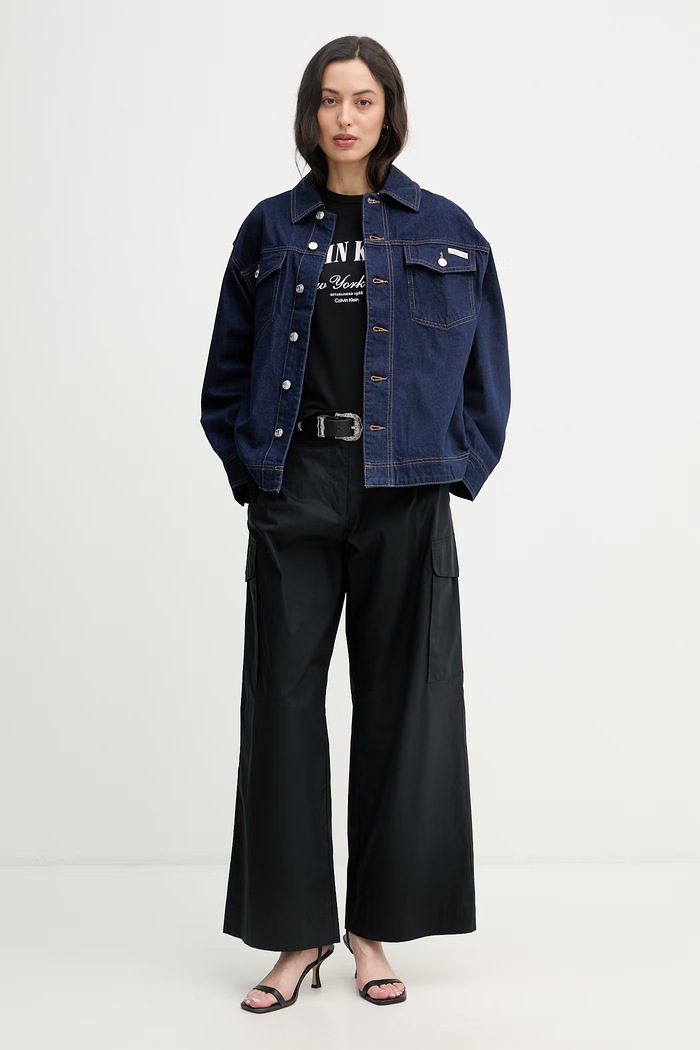 Calvin Klein Jeans тениска дамска от памук с еластан LV047F815G черен SS26