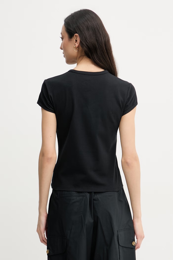 Дрехи Calvin Klein Jeans тениска дамска от памук с еластан LV047F815G черен