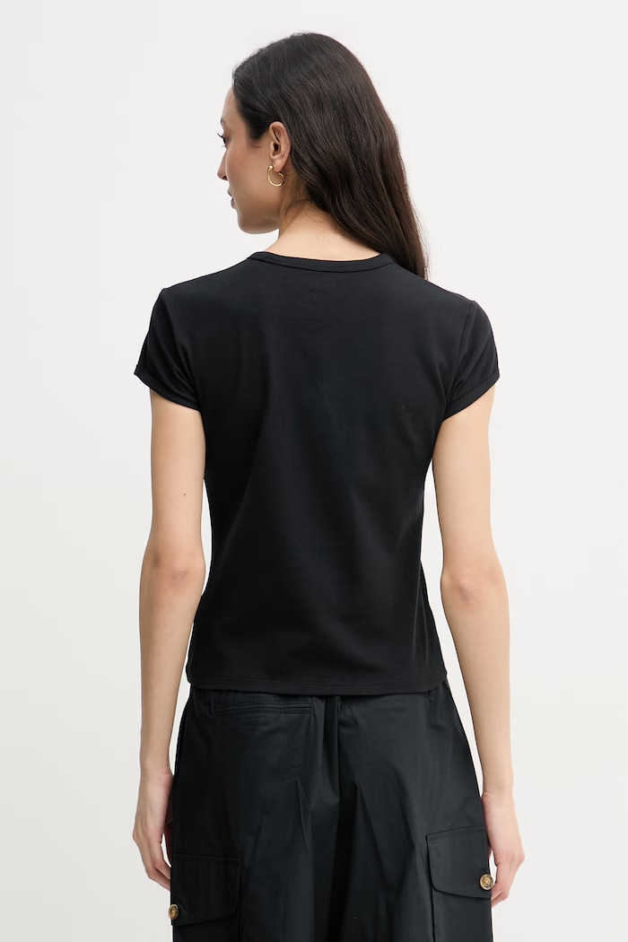 Дрехи Calvin Klein Jeans тениска дамска от памук с еластан LV047F815G черен