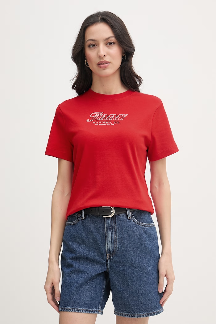 Tommy Hilfiger tričko dámske bavlnené SUMMER červená WW0WW48707
