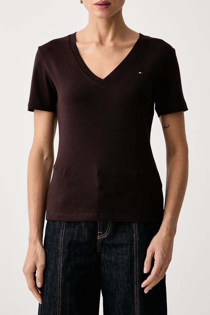 T-shirt damski bawełniany Tommy Hilfiger WW0WW40584. brązowy