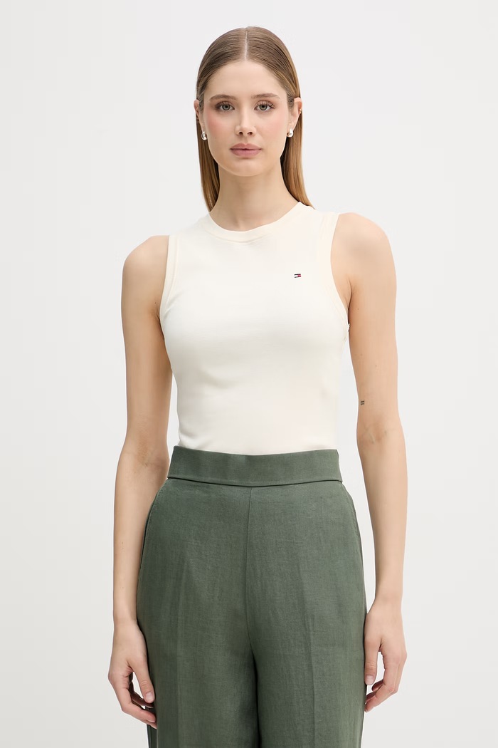 Tommy Hilfiger top dámsky bavlnený béžová WW0WW47806