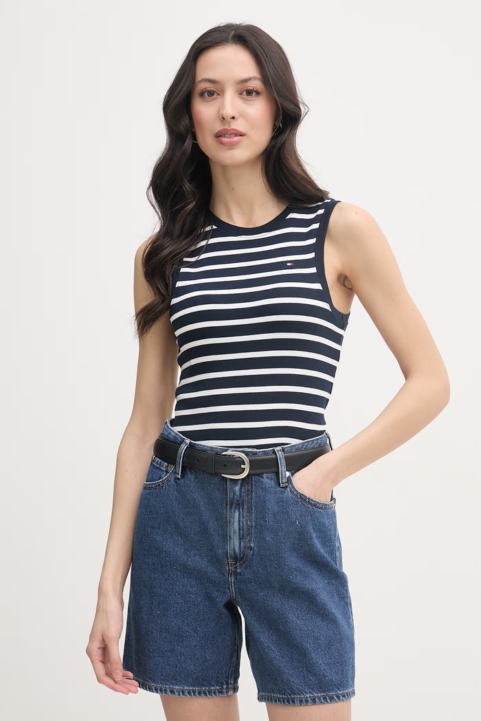 Tommy Hilfiger top dámsky bavlnený tmavomodrá WW0WW47806