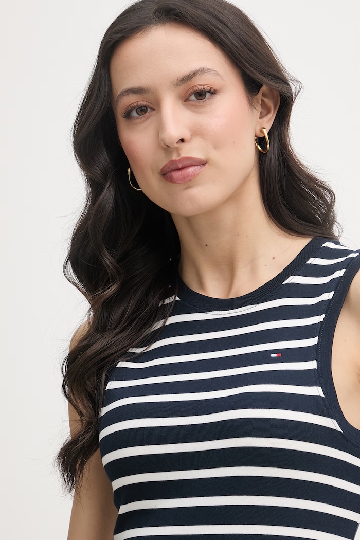 Tommy Hilfiger top dámsky bavlnený tmavomodrá WW0WW47806