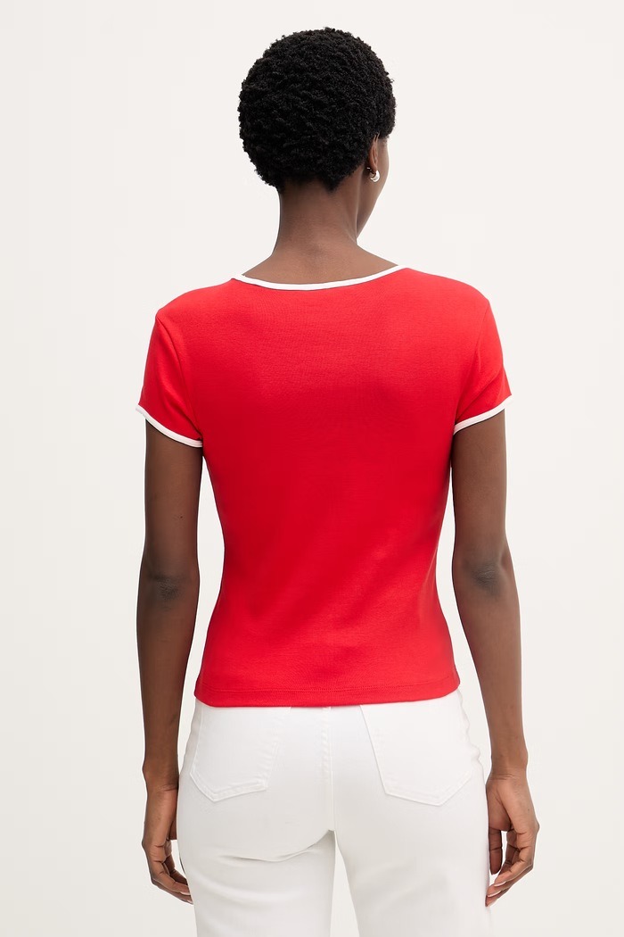 Oblečenie Tommy Hilfiger tričko dámske bavlnené WW0WW49245 červená