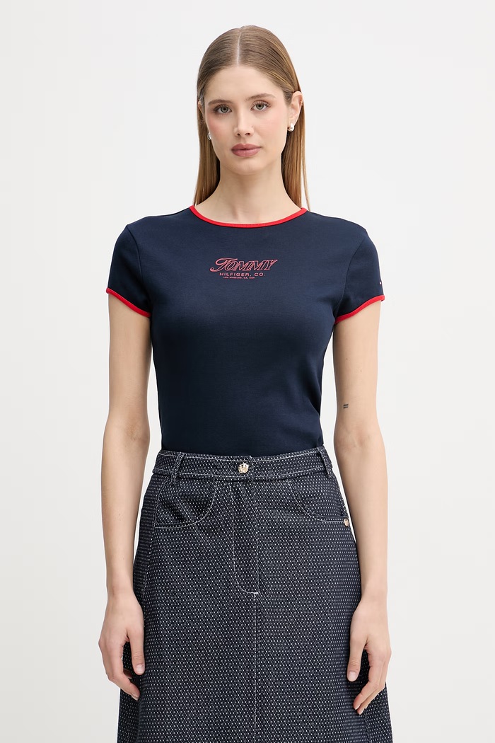 Tommy Hilfiger tričko dámske bavlnené tmavomodrá WW0WW49245