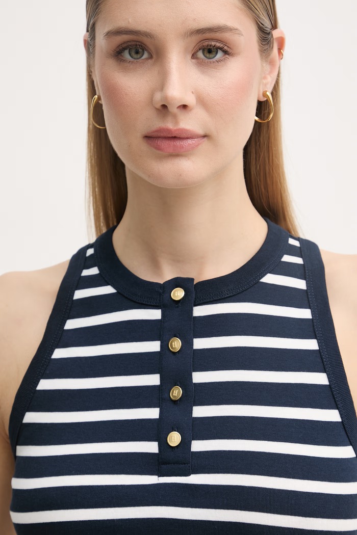 Tommy Hilfiger top dámsky bavlnený tmavomodrá WW0WW49251