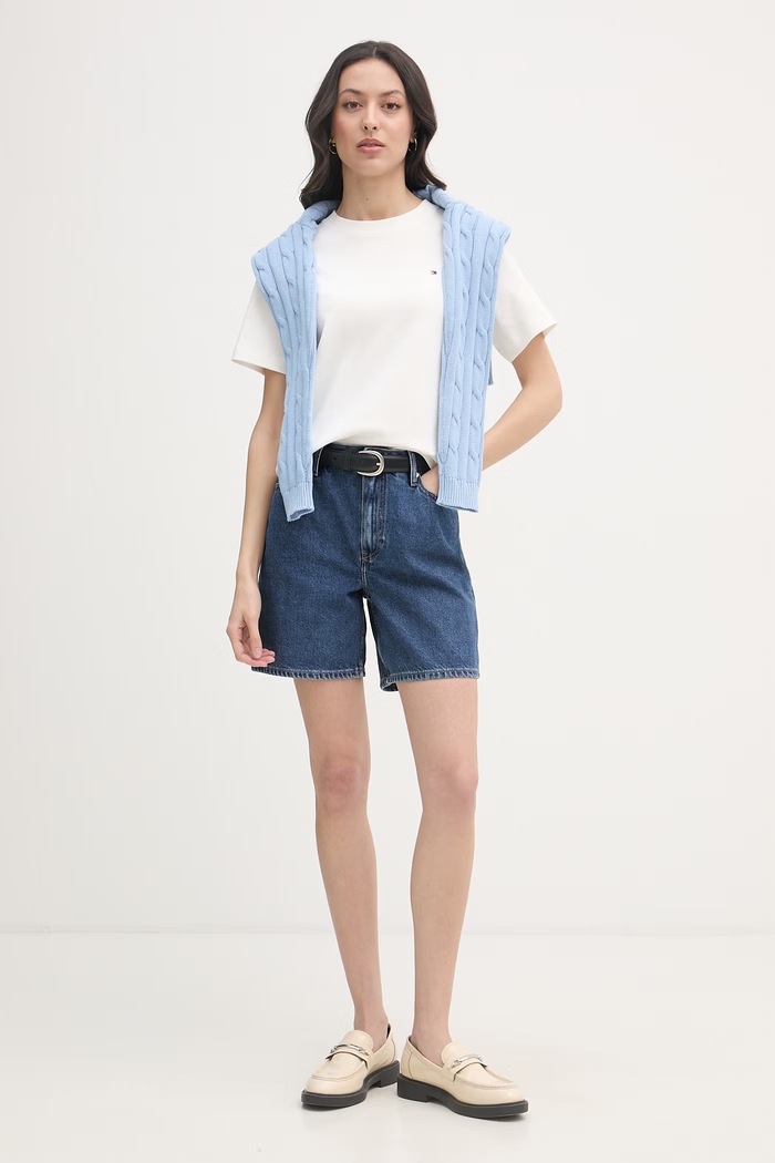 Tommy Hilfiger tričko dámske bavlnené WW0WW49646 béžová SS26