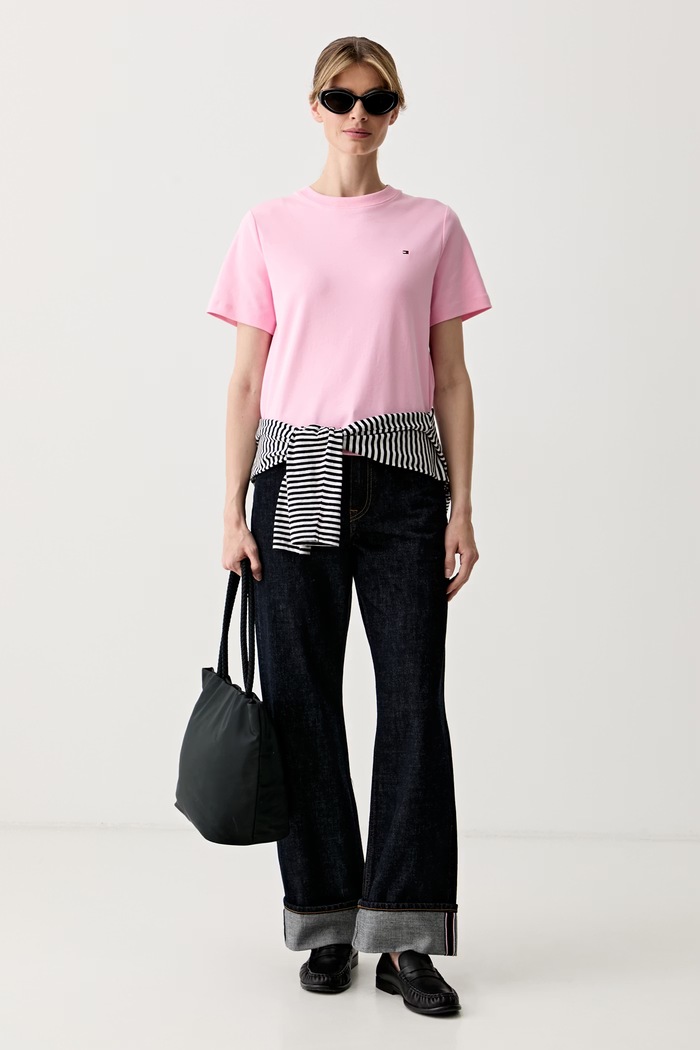 Tommy Hilfiger tričko dámské bavlněné WW0WW49646 růžová SS26