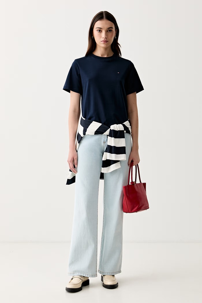 Tommy Hilfiger tričko dámske bavlnené WW0WW49646 tmavomodrá SS26