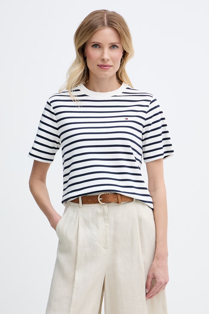 Tommy Hilfiger T-shirt damski bawełniany granatowy WW0WW49646