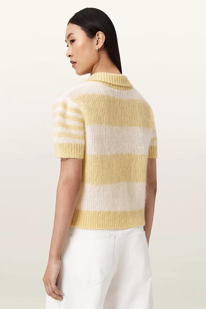 AllSaints Sweter z krótkim rękawem damski z wełną CLEM W002KE żółty SS26