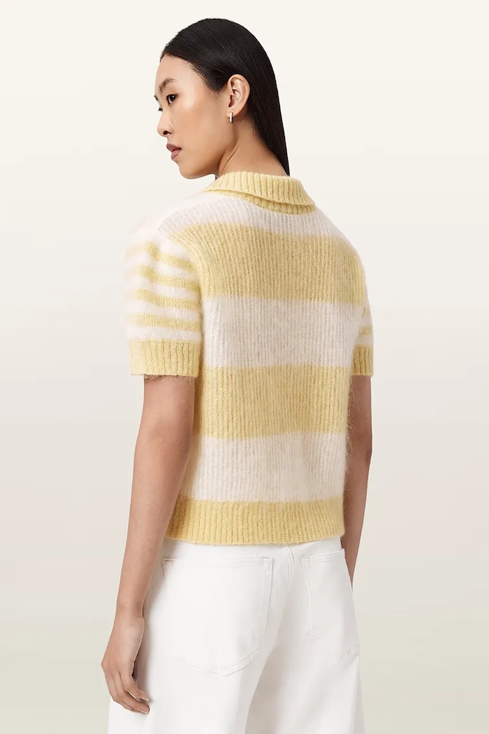 AllSaints Sweter z krótkim rękawem damski z wełną CLEM W002KE żółty SS26