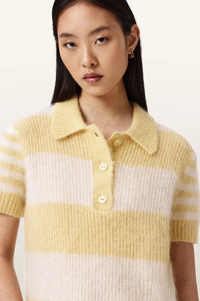 Sweter z krótkim rękawem damski z wełną CLEM AllSaints W002KE żółty