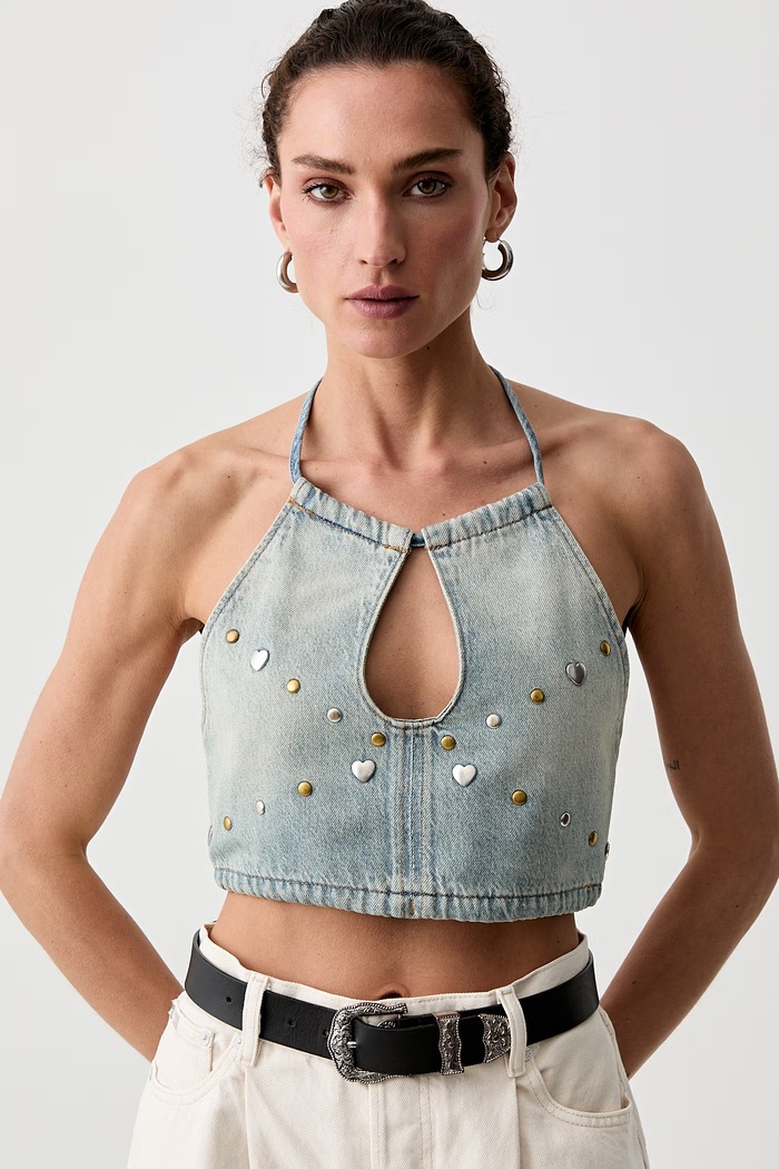 Levi's top γυναικείο ντένιμ ROAD WORN HALTER x PRIDE μπλε 0065S