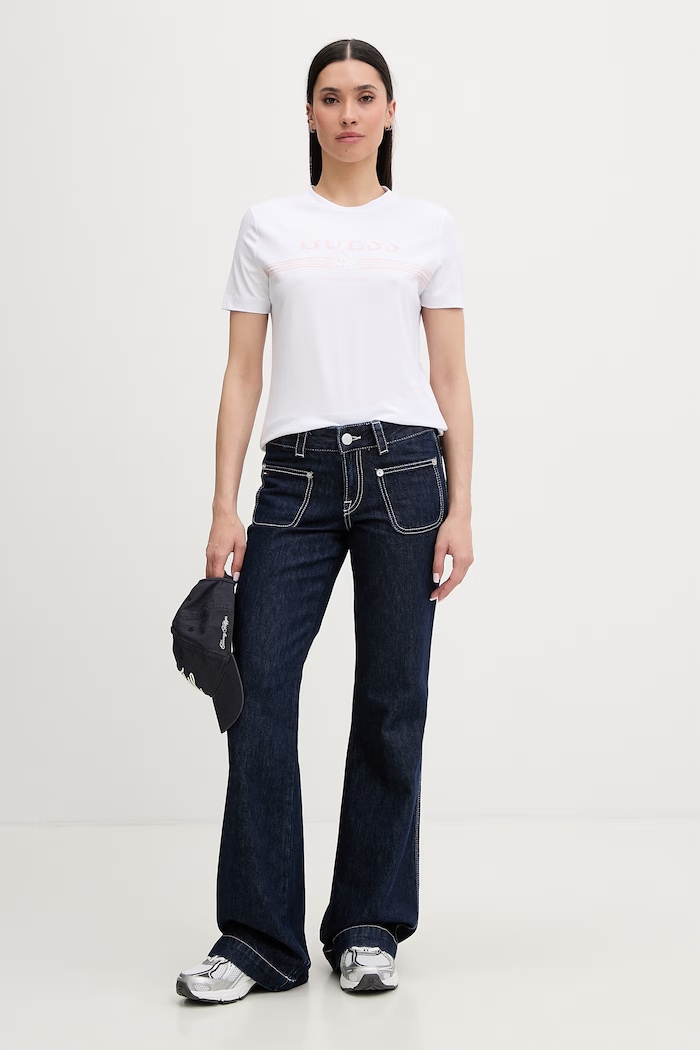 Guess tricou pentru femei, din bumbac cu elastan SIENA V6GI07.K2968 alb SS26