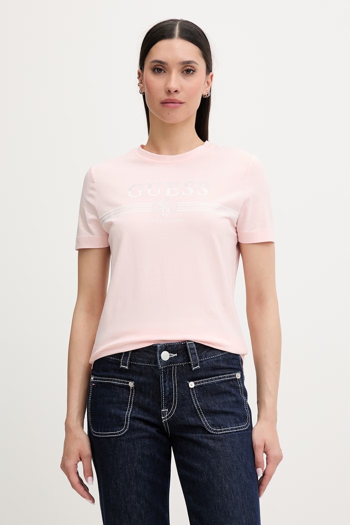 Guess tricou pentru femei, din bumbac cu elastan SIENA roz V6GI07.K2968