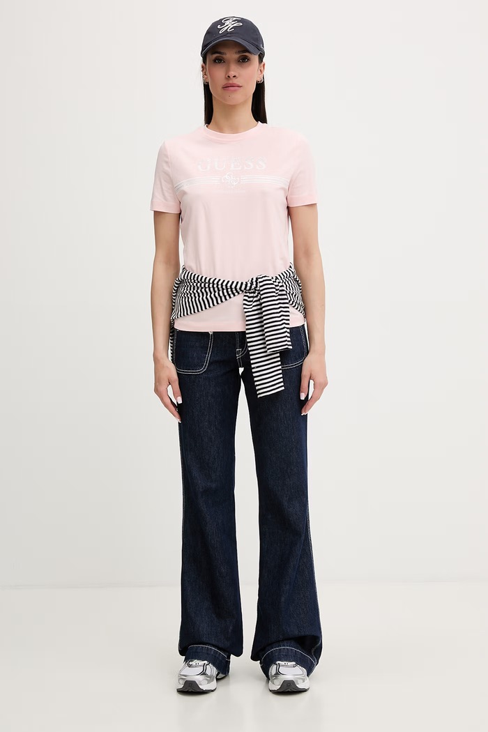 Guess tricou pentru femei, din bumbac cu elastan SIENA V6GI07.K2968 roz SS26