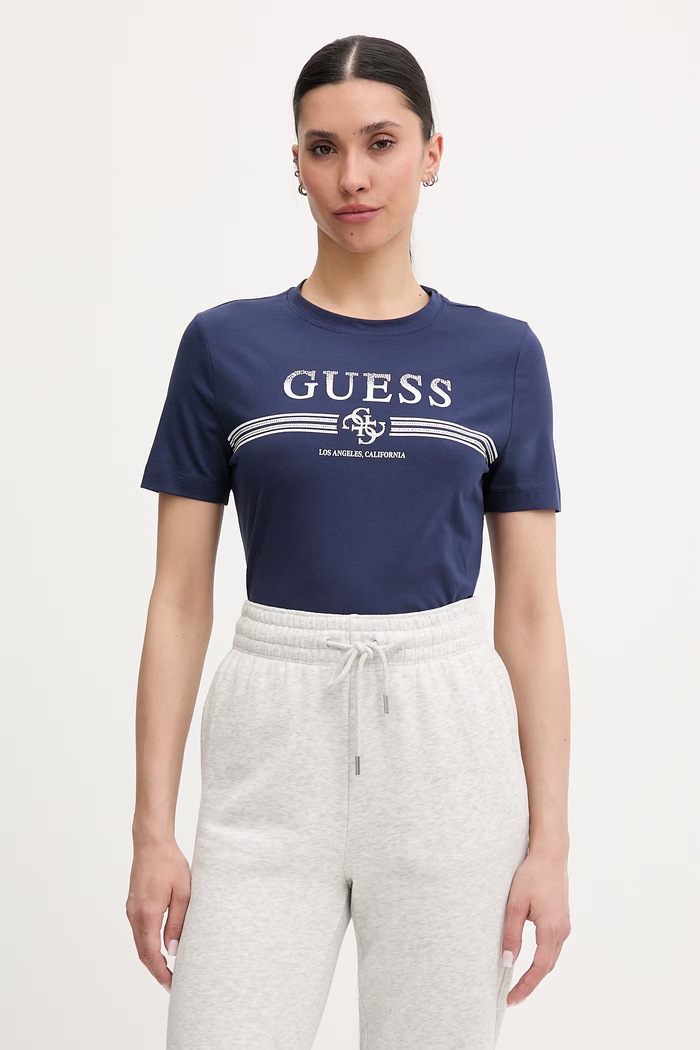 Guess t-shirt γυναικείο βαμβακερό με ελαστάν SIENA σκούρο μπλε V6GI07.K2968