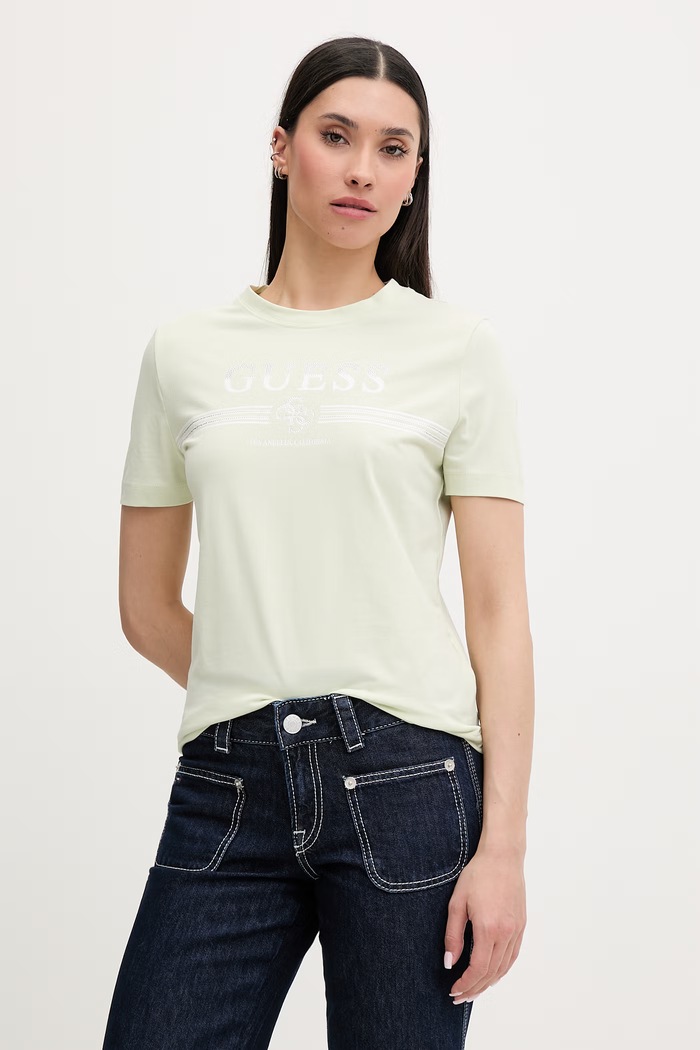 Guess tricou pentru femei, din bumbac cu elastan SIENA verde V6GI07.K2968