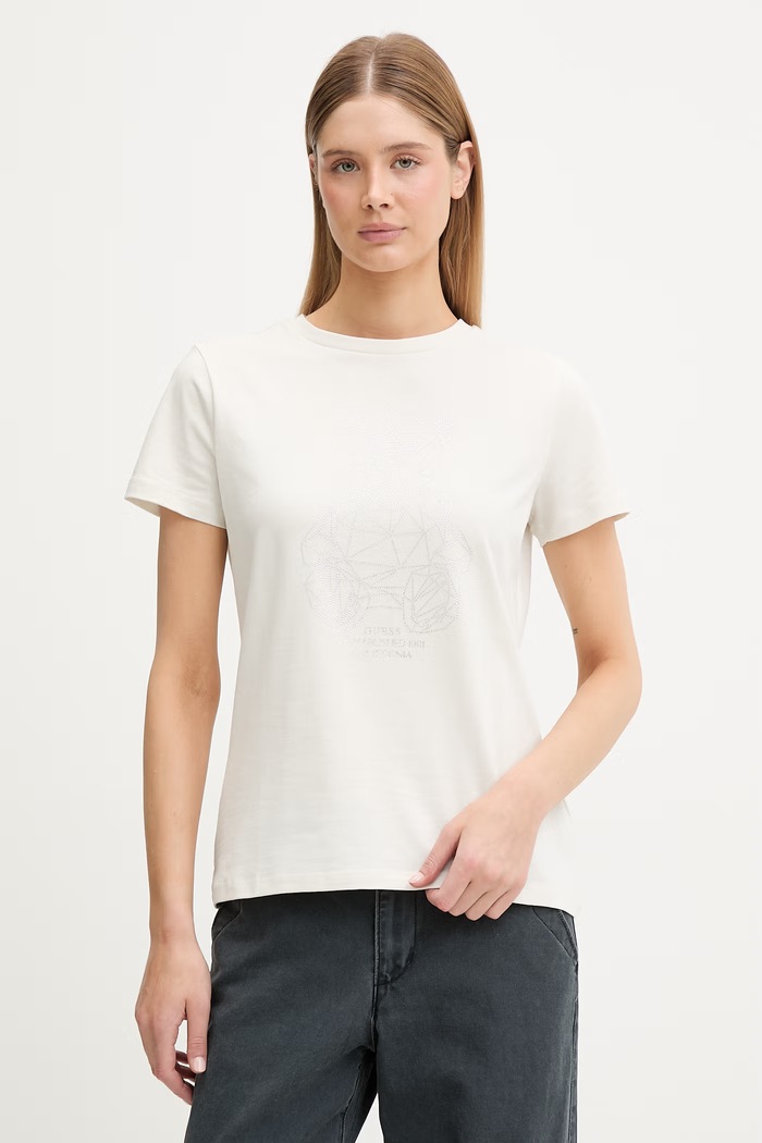Guess tricou pentru femei, din bumbac cu elastan ROMY bej V6GI12.K3325
