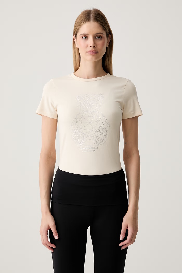 Guess t-shirt γυναικείο βαμβακερό με ελαστάν ROMY μπεζ V6GI12.K3325