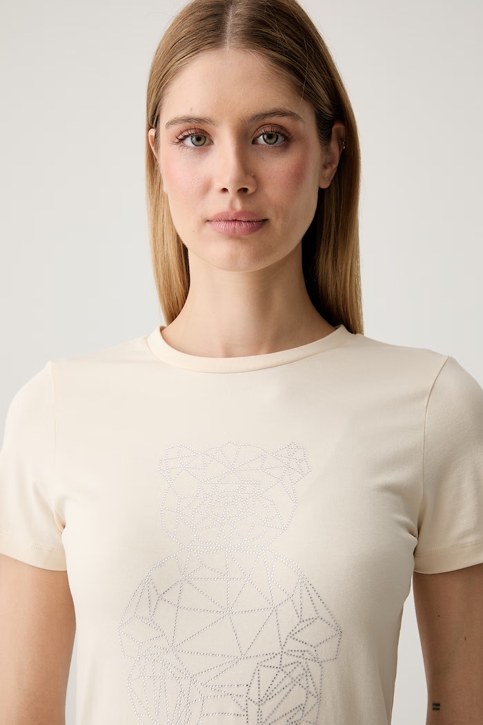 Guess t-shirt γυναικείο βαμβακερό με ελαστάν ROMY μπεζ V6GI12.K3325