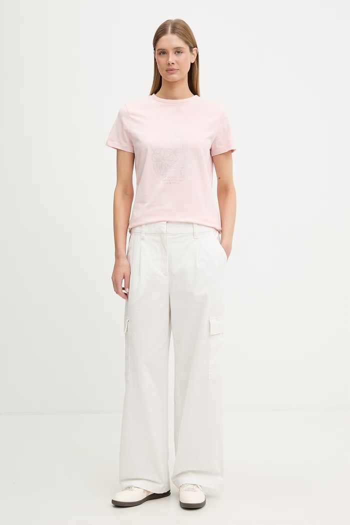 Guess tricou pentru femei, din bumbac cu elastan ROMY V6GI12.K3325 roz SS26