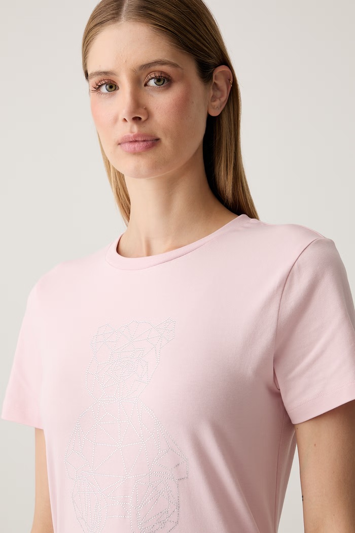 Guess t-shirt γυναικείο βαμβακερό με ελαστάν ROMY ροζ V6GI12.K3325