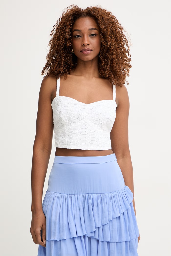 Guess crop top damski bawełniany SHARON biały W6GH47.W1880