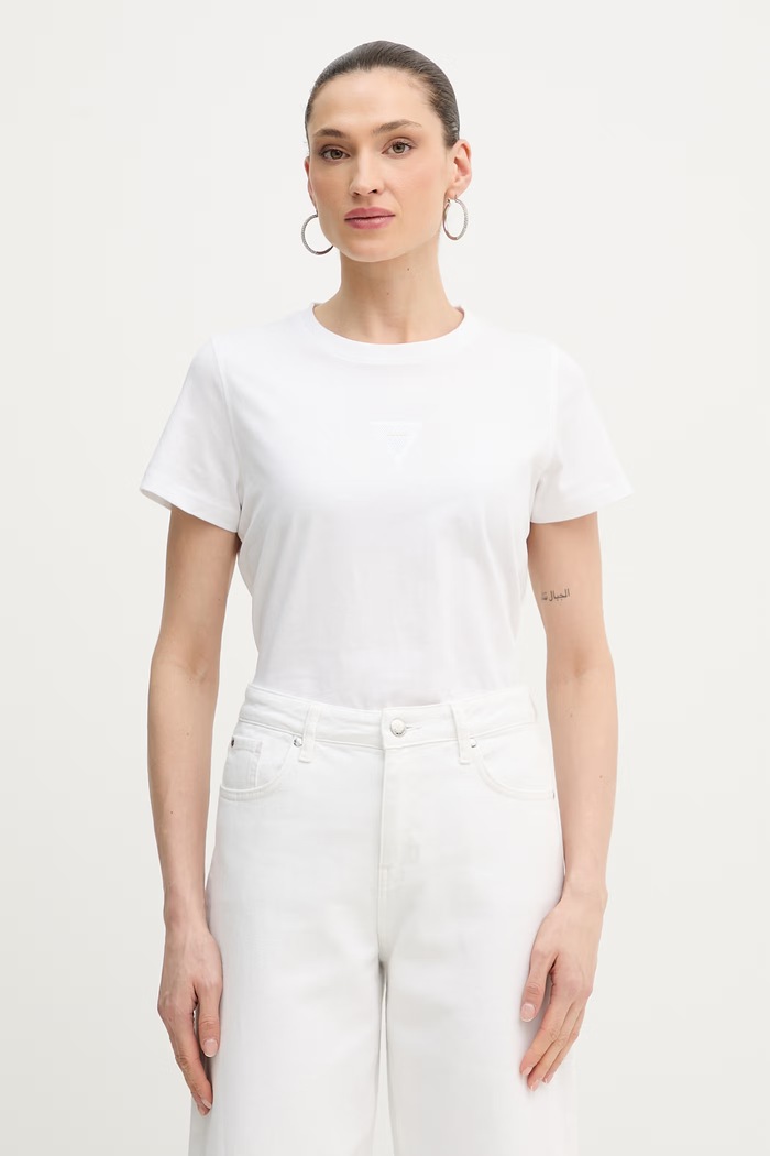 Guess Τοπ basic t-shirt Γυναικείο βαμβακερό λευκό W6GI10.K3025