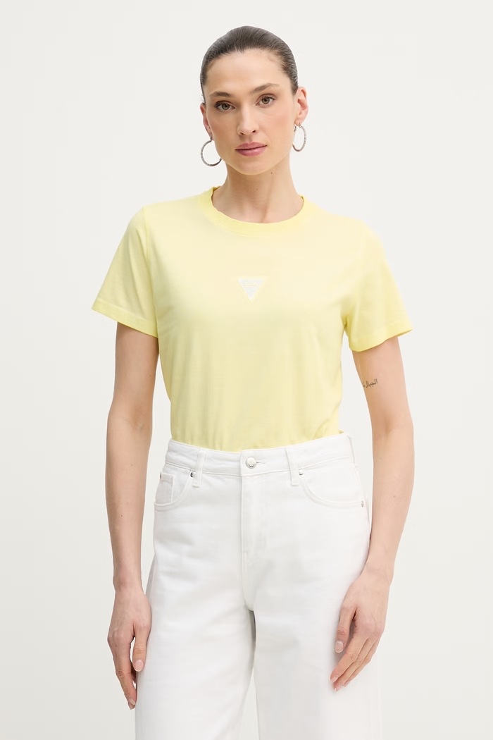 Guess Τοπ basic t-shirt γυναικείο βαμβακερό κίτρινο W6GI10.K3025