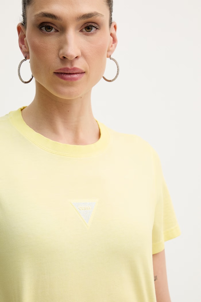 Ρούχα Guess Τοπ basic t-shirt γυναικείο βαμβακερό W6GI10.K3025 κίτρινο