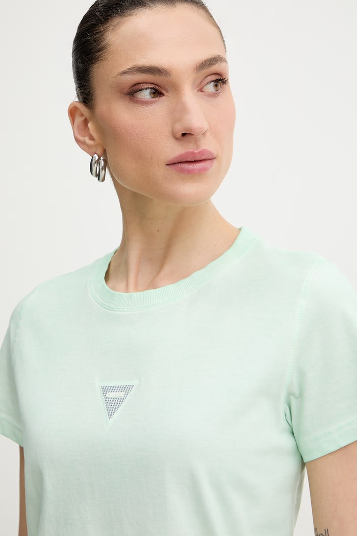 Guess Τοπ basic t-shirt γυναικείο βαμβακερό πράσινο W6GI10.K3025