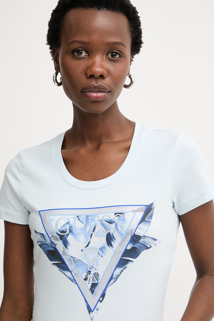 Guess tricou pentru femei, din bumbac cu elastan albastru W6GI11.K3026