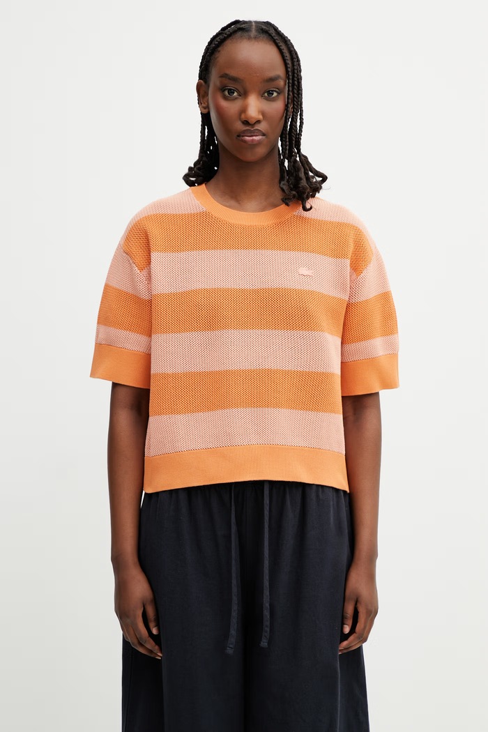 Lacoste T-shirt swetrowy bawełniany damski pomarańczowy AF9859