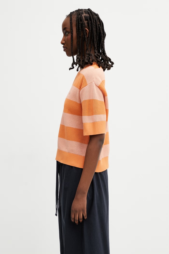 Lacoste T-shirt swetrowy bawełniany damski AF9859 pomarańczowy SS26