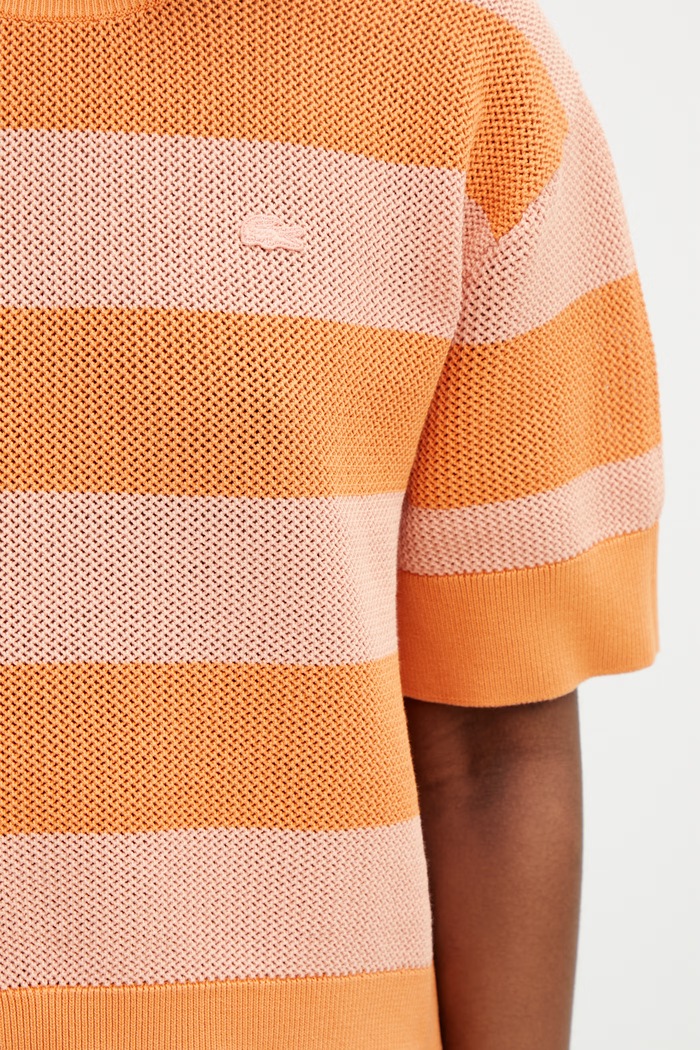 Lacoste T-shirt swetrowy bawełniany damski pomarańczowy AF9859