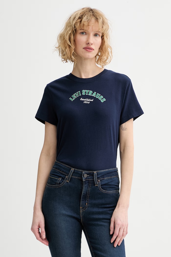 Bavlnené tričko Levi's GR T2 PERFECT nášivka tmavomodrá 005GV